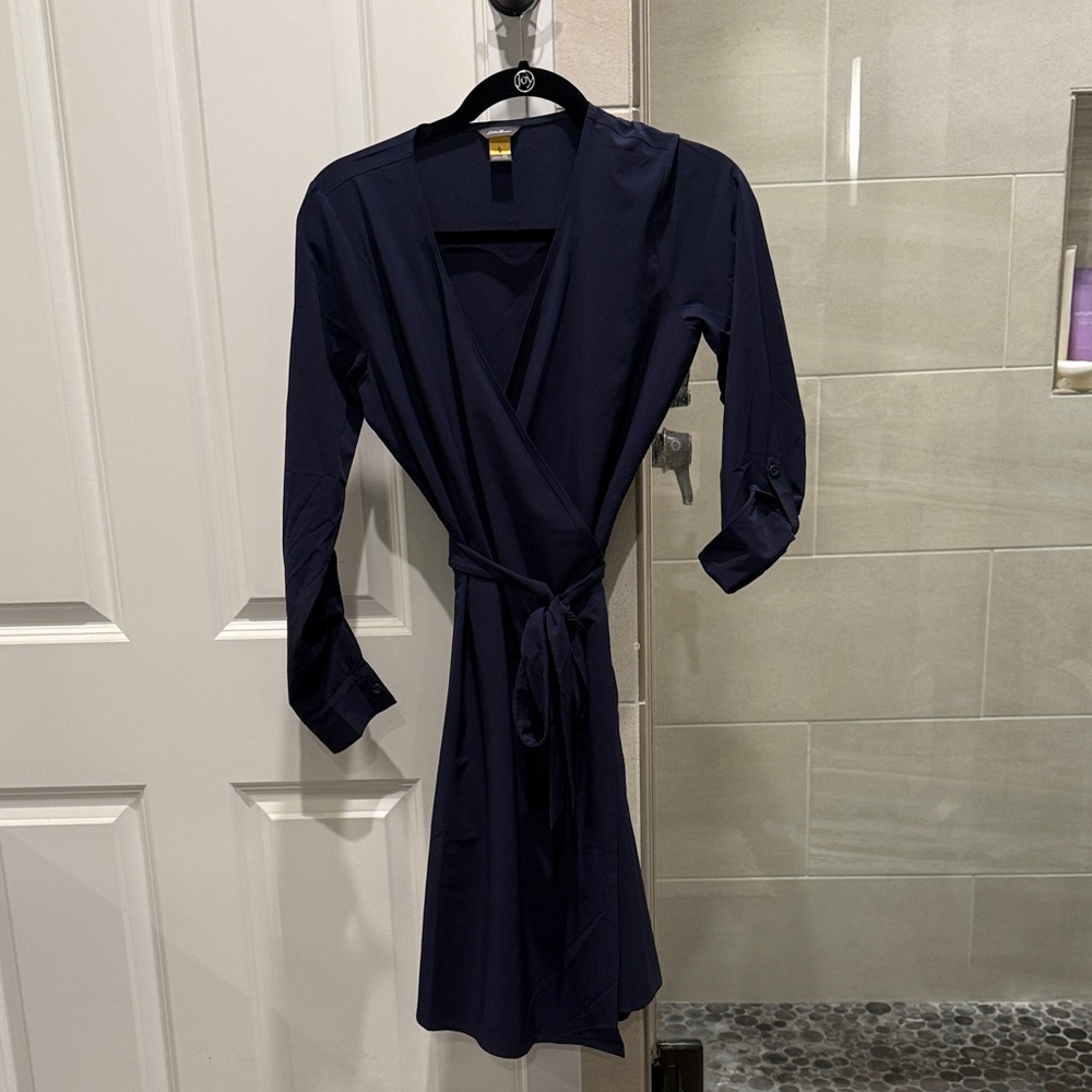 Eddie Bauer Navy Long Sleeve Wrap Dress